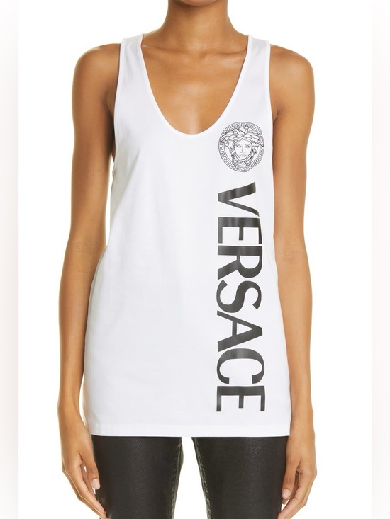 Versace Tops - Versace Logo Cotton Women Graphic Tank White Size 44 IT 8 US NEW Designer Summer